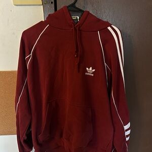 Adidas Men's Burgundy Hoodie with White Stripes